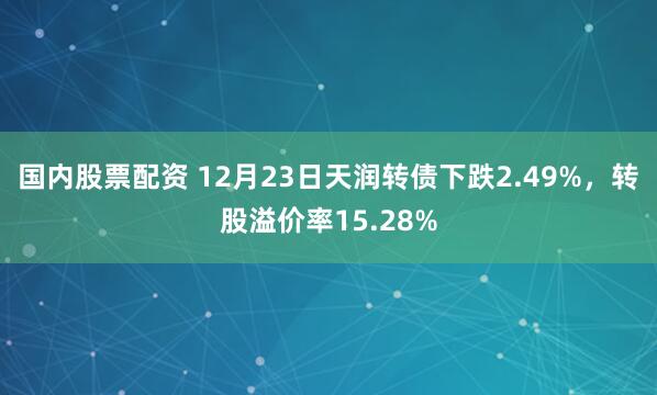 国内股票配资 12月23日天润转债下跌2.49%，转股溢价率15.28%