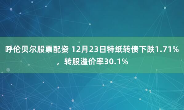 呼伦贝尔股票配资 12月23日特纸转债下跌1.71%，转股溢价率30.1%