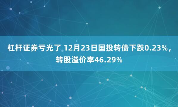 杠杆证券亏光了 12月23日国投转债下跌0.23%，转股溢价率46.29%